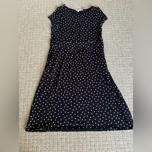 Boden Black Midi Dress with Pink Polka Dots